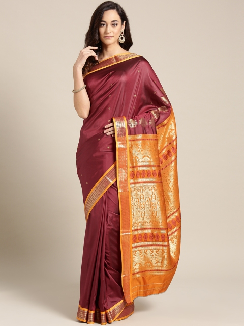 

Ishin Maroon & Golden Woven Design Mysore Silk Saree