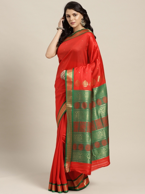 

Ishin Red Woven Design Detail Mysore Silk Saree