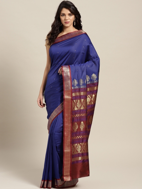 

Ishin Blue & Maroon Solid Mysore Silk Saree