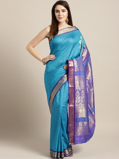 

Ishin Women Blue & Purple Woven Design Mysore Silk Saree