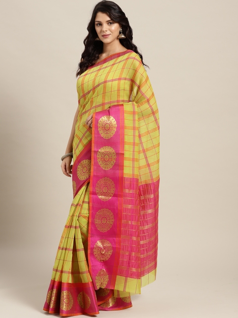 

Ishin Green & Pink Checked Mangalagiri Saree