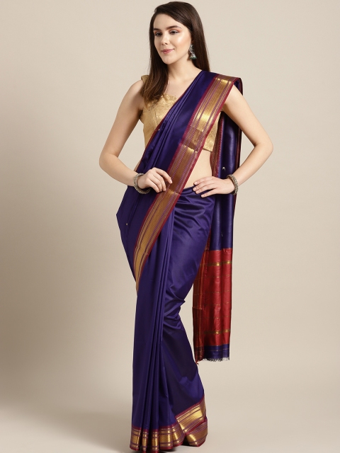 

Ishin Women Purple & Golden Woven Design Mysore Silk Saree