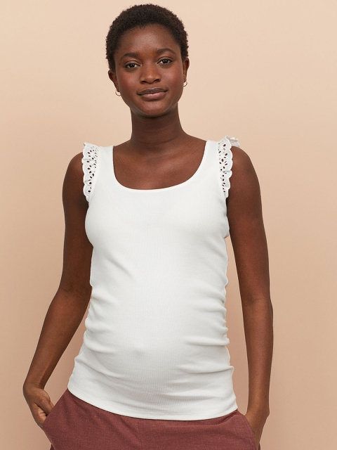 

H&M Women White Solid MAMA Ribbed Vest Sustainable Top