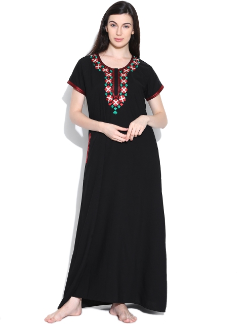 

Sand Dune Black Embroidered Maxi Nightdress 4405