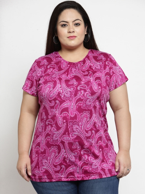 

plusS Women Magenta Paisley Printed Round Neck T-shirt