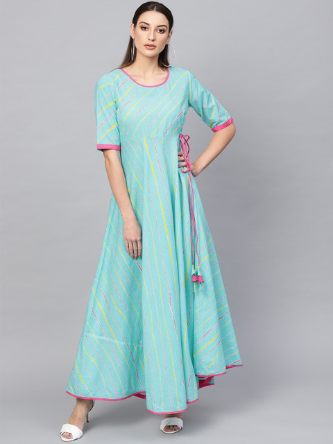 

AKS Women Blue & Yellow Leheriya Printed Maxi Dress