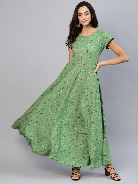 

AKS Women Green Printed Maxi Dress