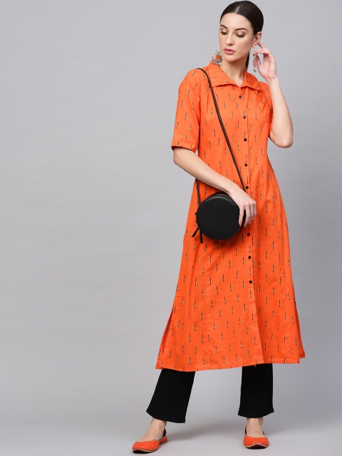 

AKS Women Orange & Black Printed A-Line Kurta