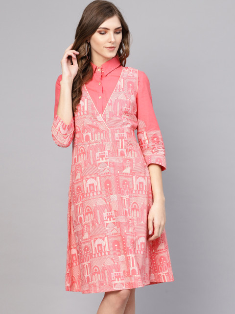 

AKS Women Pink & Off-White Wrap Dress with Shirt