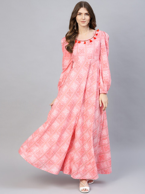 

AKS Women Pink & White Printed Maxi Dress