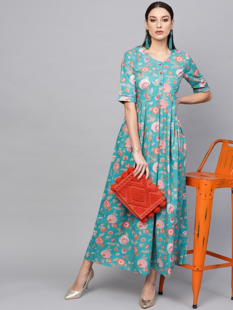

AKS Women Blue & Pink Floral Printed Maxi Dress