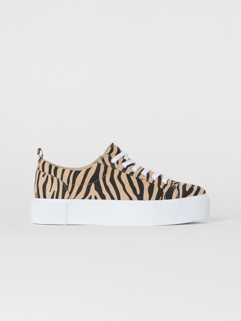 

H&M Women Beige Animal Print Platform Trainers