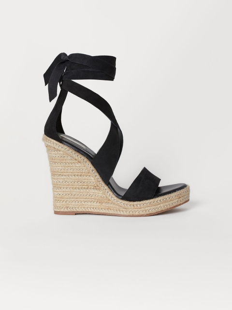 

H&M Women Black Suede Wedge-Heel Sandals