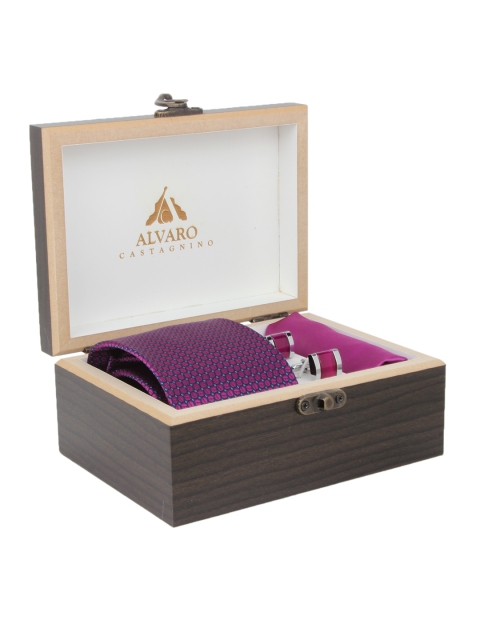 

Alvaro Castagnino Men Purple Tie, Cufflinks & Pocket Square Set