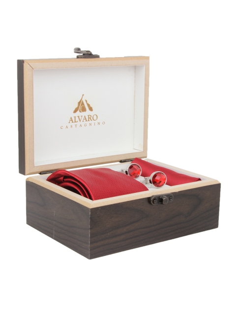 

Alvaro Castagnino Red Tie, Cufflinks & Pocket Square Set, Maroon
