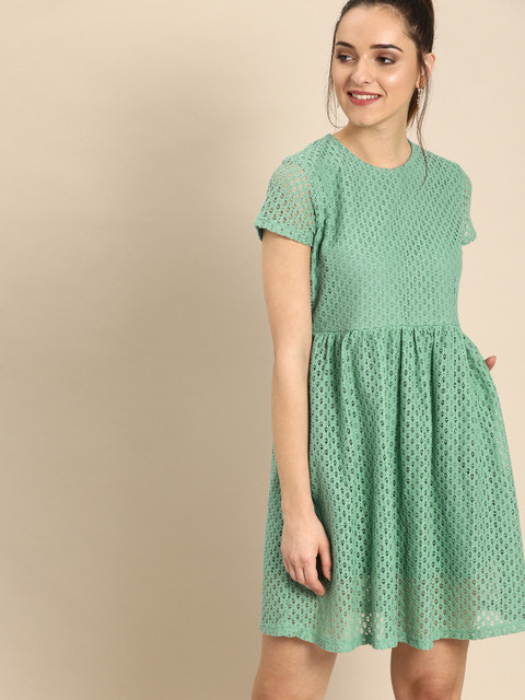 

DressBerry Women Green Lace A-Line Dress