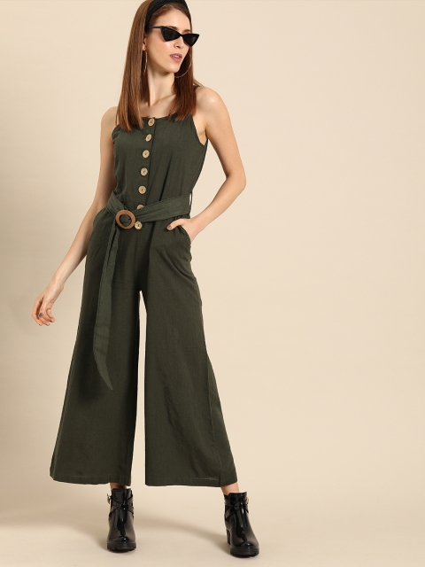 

DressBerry Women Olive Green Solid Basic Jumpsuit