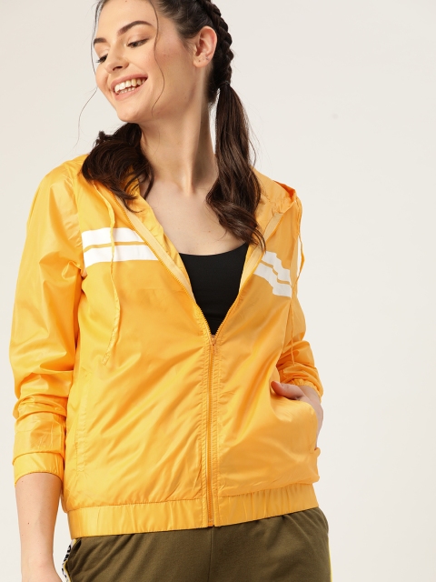 

DressBerry Women Yellow Solid Hooded Sporty Jacket