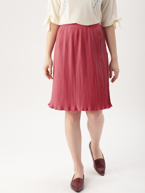 

DressBerry Women Pink Solid Pleated A-Line Skirt