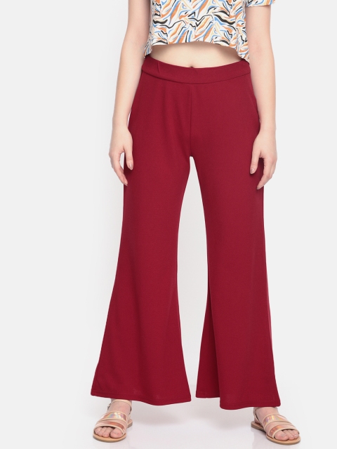 

DressBerry Women Red Regular Fit Solid Bootcut Mid-Rise Trousers