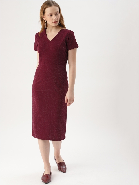 

DressBerry Women Maroon Shimmery Detail Sheath Dress