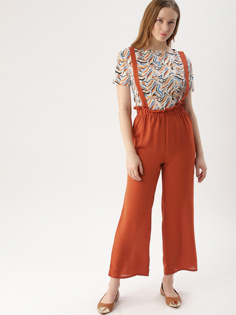 

DressBerry Women Rust Orange Regular Fit Solid Parallel Trousers