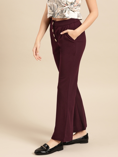 

DressBerry Women Burgundy Regular Fit Solid Bootcut Trousers