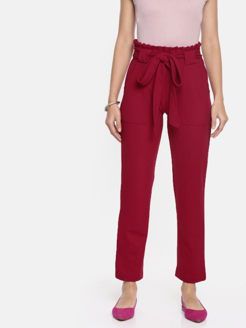 

DressBerry Women Red Regular Fit Solid Peg Mid-Rise Trousers