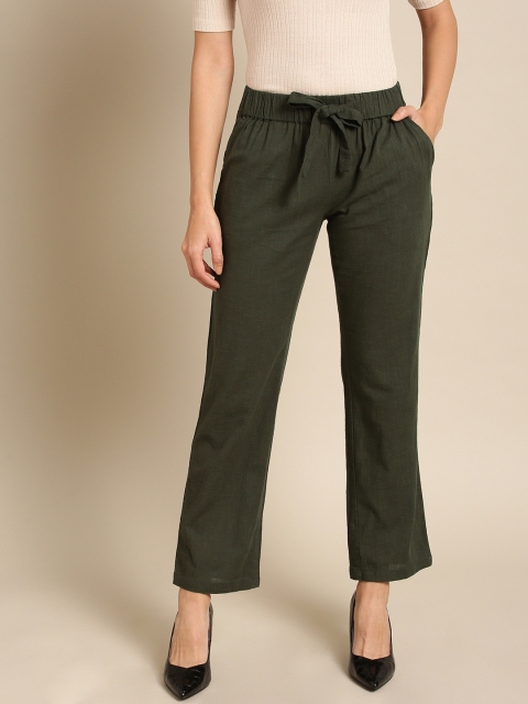 

DressBerry Women Olive Green Regular Fit Solid Trousers