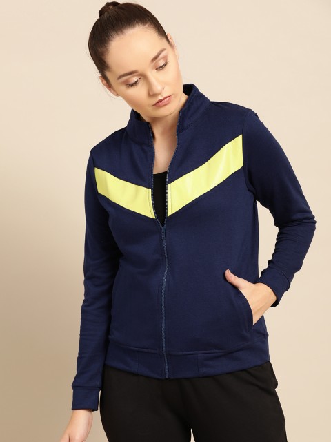 

DressBerry Women Navy Blue & Yellow Colourblocked Sweatshirt