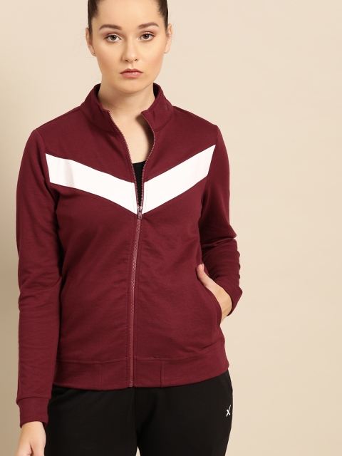 

DressBerry Women Maroon & White Colourblocked Sweatshirt