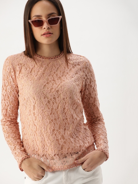 

DressBerry Women Peach-Coloured Lace Top