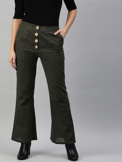 

DressBerry Women Olive Green Regular Fit Solid Bootcut Trousers