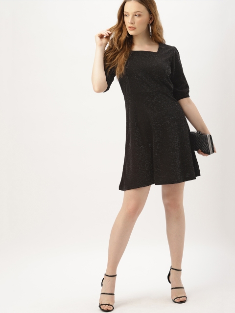 

DressBerry Women Solid Black A-Line Shimmery Dress