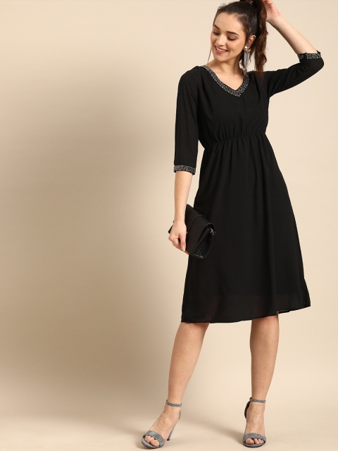 

DressBerry Women Black Solid A-Line Dress