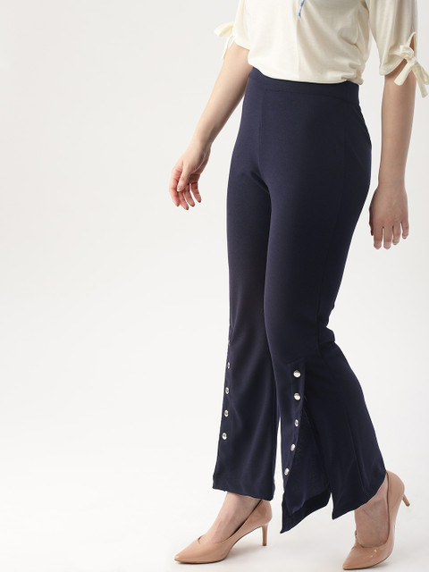 

DressBerry Women Navy Blue Regular Fit Solid Bootcut Mid-Rise Trousers