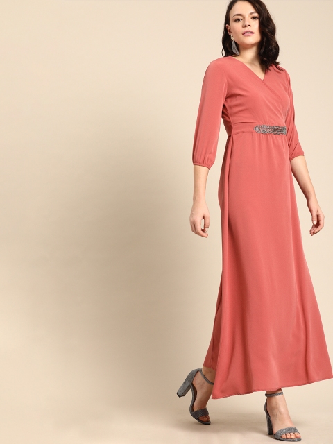 

DressBerry Women Pink Solid Maxi Dress With Embellished Detail