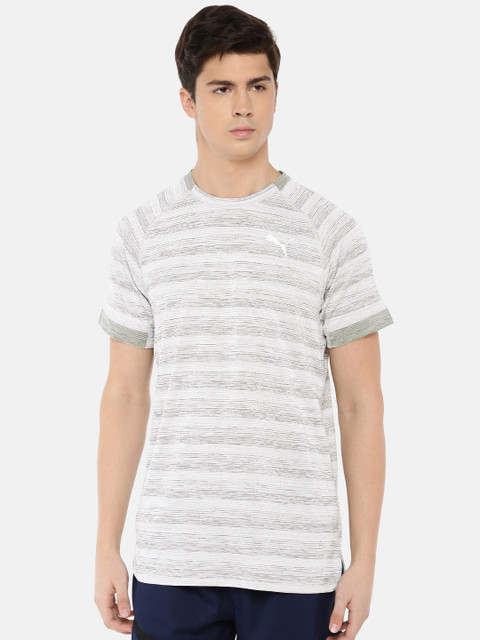 

Puma Men White & Grey Striped GetFast Thermo-R+ Round Neck Dry-Cell Training Tshirt