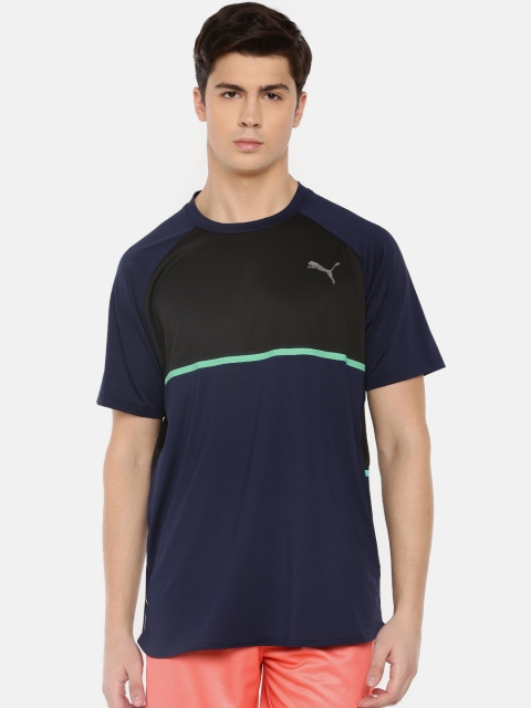 

Puma Men Navy Blue & Black Colourblocked Power BND dryCell Round Neck T-shirt