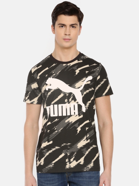 

Puma Men Black & Beige Printed Slim Fit Classics Graphics Round Neck T-shirt