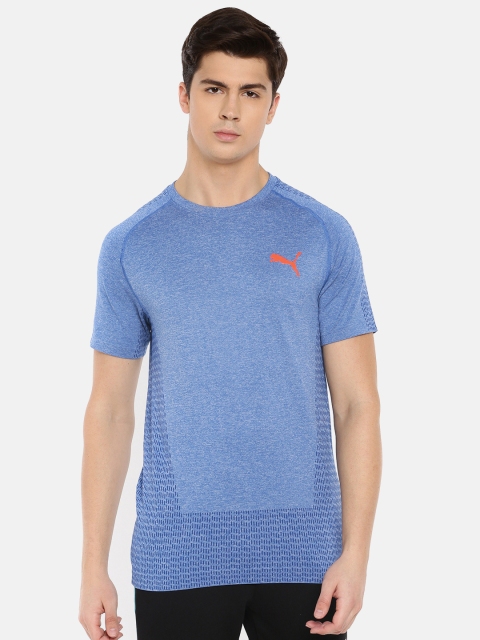 

Puma Men Blue Self Design Sports evoKNIT dryCELL Round Neck T-shirt