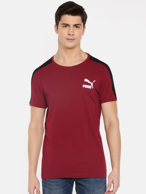 

Puma Men Maroon Solid Iconic T7 Slim Fit Round Neck T-shirt