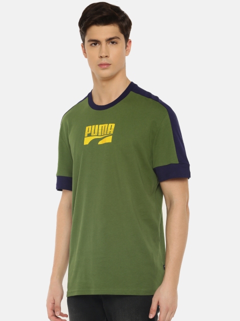 

Puma Men Olive Green Printed Round Neck Rebel Block T-shirt