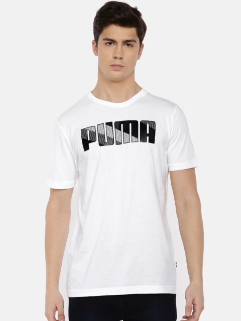 

Puma Men White Black Printed Brand Graphic Round Neck Tshirt
