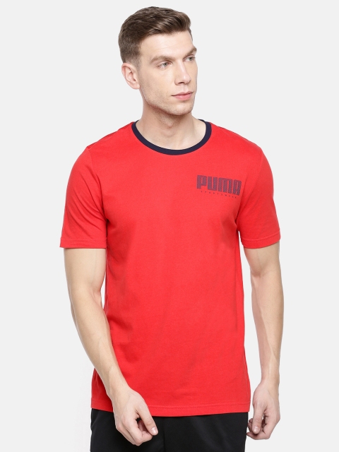 

Puma Men Red Regular Fit Solid Round Neck Athletics Elevated T-shirt