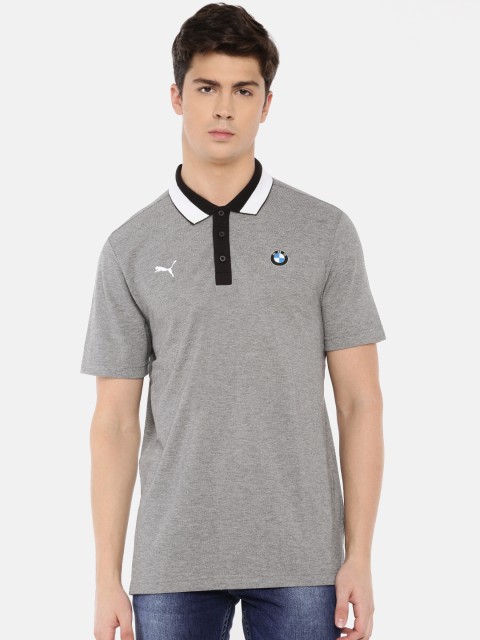 

PUMA Motorsport Men Grey Melange Regular Fit Solid Polo Collar BMW MMS T-shirt