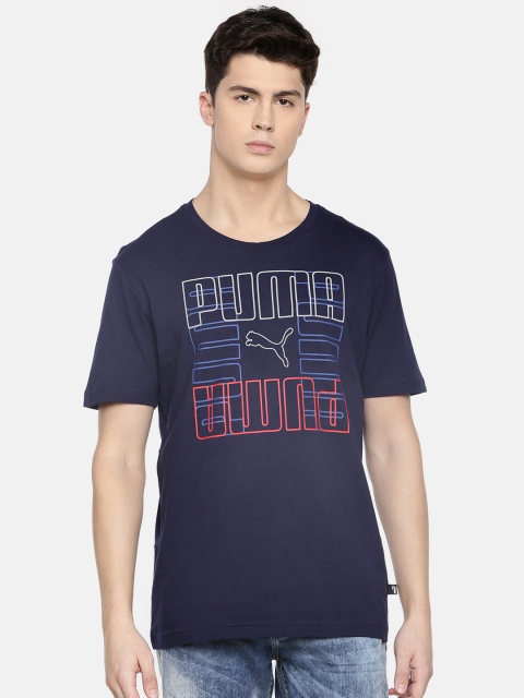 

Puma Men Navy Blue Printed Brand Graphic Round Neck Pure Cotton T-shirt