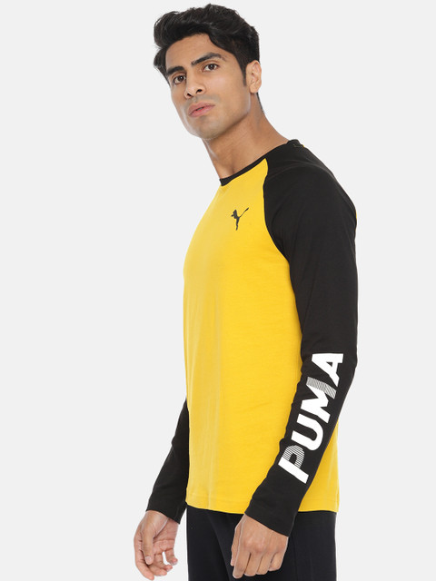 

Puma Men Yellow Solid Modern Sports LS Round Neck T-shirt