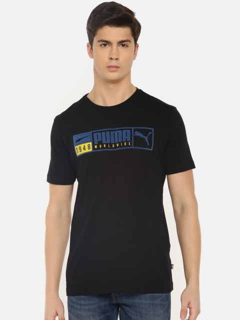 

Puma Men Black Printed Gold Plate Brand Graphic Round Neck Tshirt