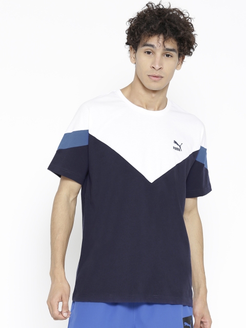 

Puma Men Navy Blue & White Iconic MCS Colourblocked T-shirt